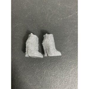 Glittery Silver Fahdion Doll High Heeled Boot Shoe Pair
